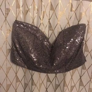 Grey sequin strapless crop top